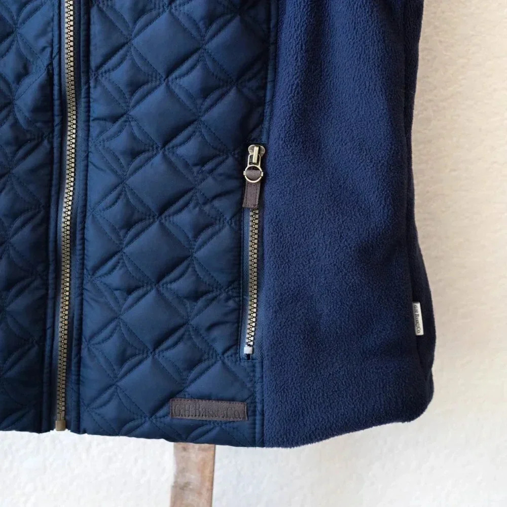 G.H. BASS VEST SZ L NAVY BLUE QUILTED PUFFER FLEECE FULL ZIP POCKETS MADE IN USA - Picture 3 of 9